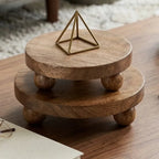 Brown Mango Wood Round Risers - Trays Set of 2