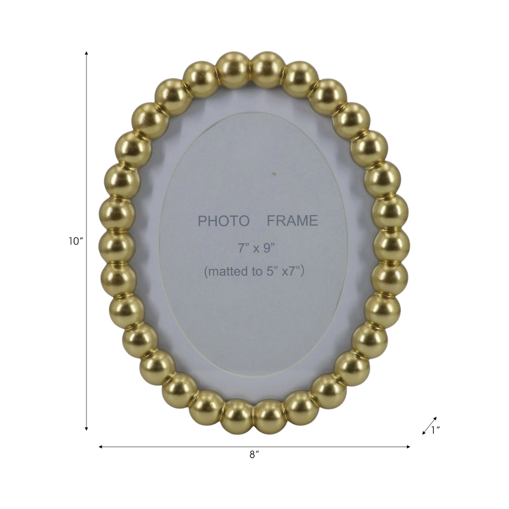 Photo Frame - Gold Glass Matted Round Beaded, 7x9 in.