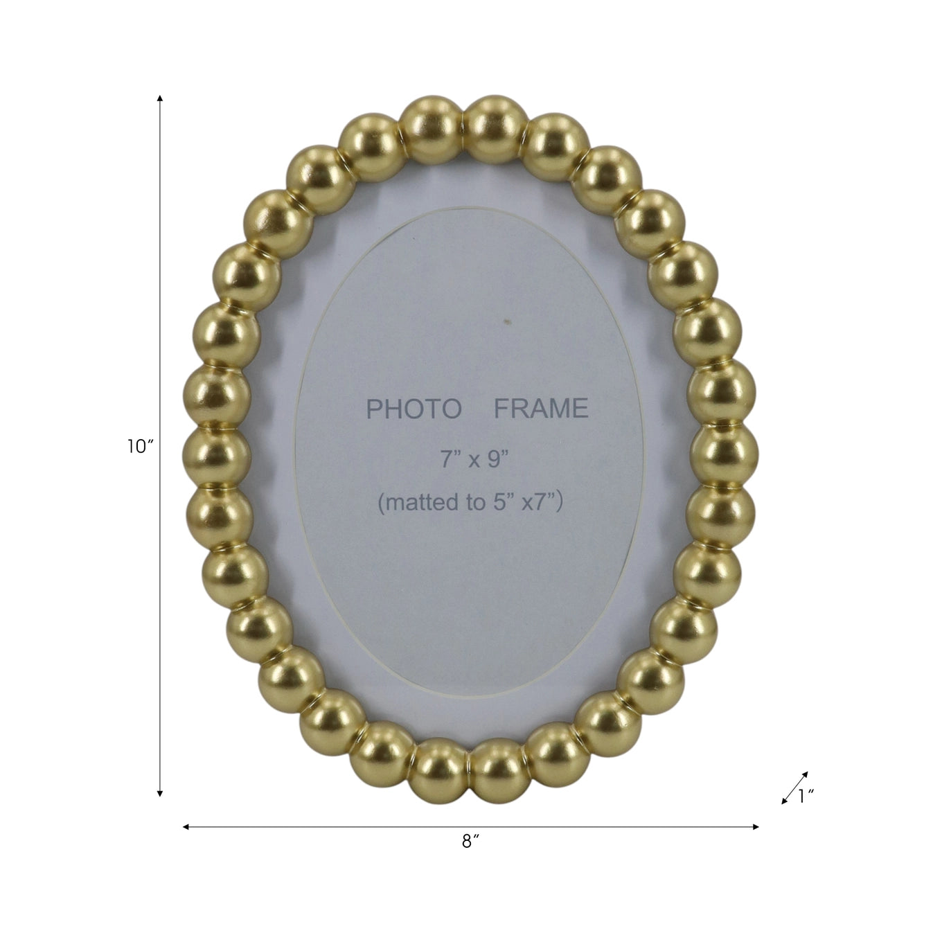 Photo Frame - Gold Glass Matted Round Beaded, 7x9 in.