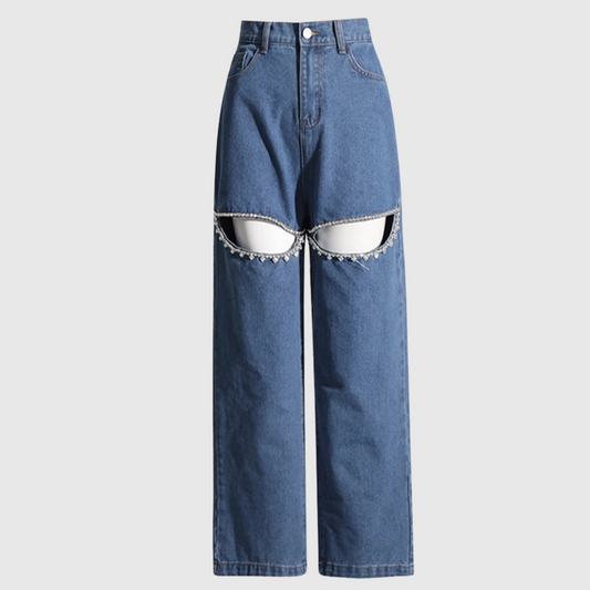 Mid-rise Straight Hollow Studded Jean