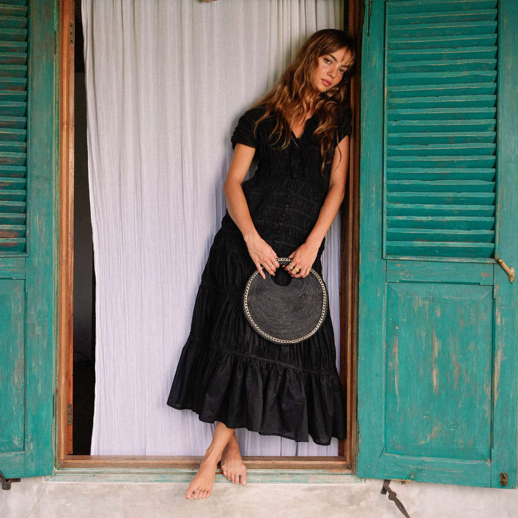 Solo Fig Mini Jute Bag with Gold Chain