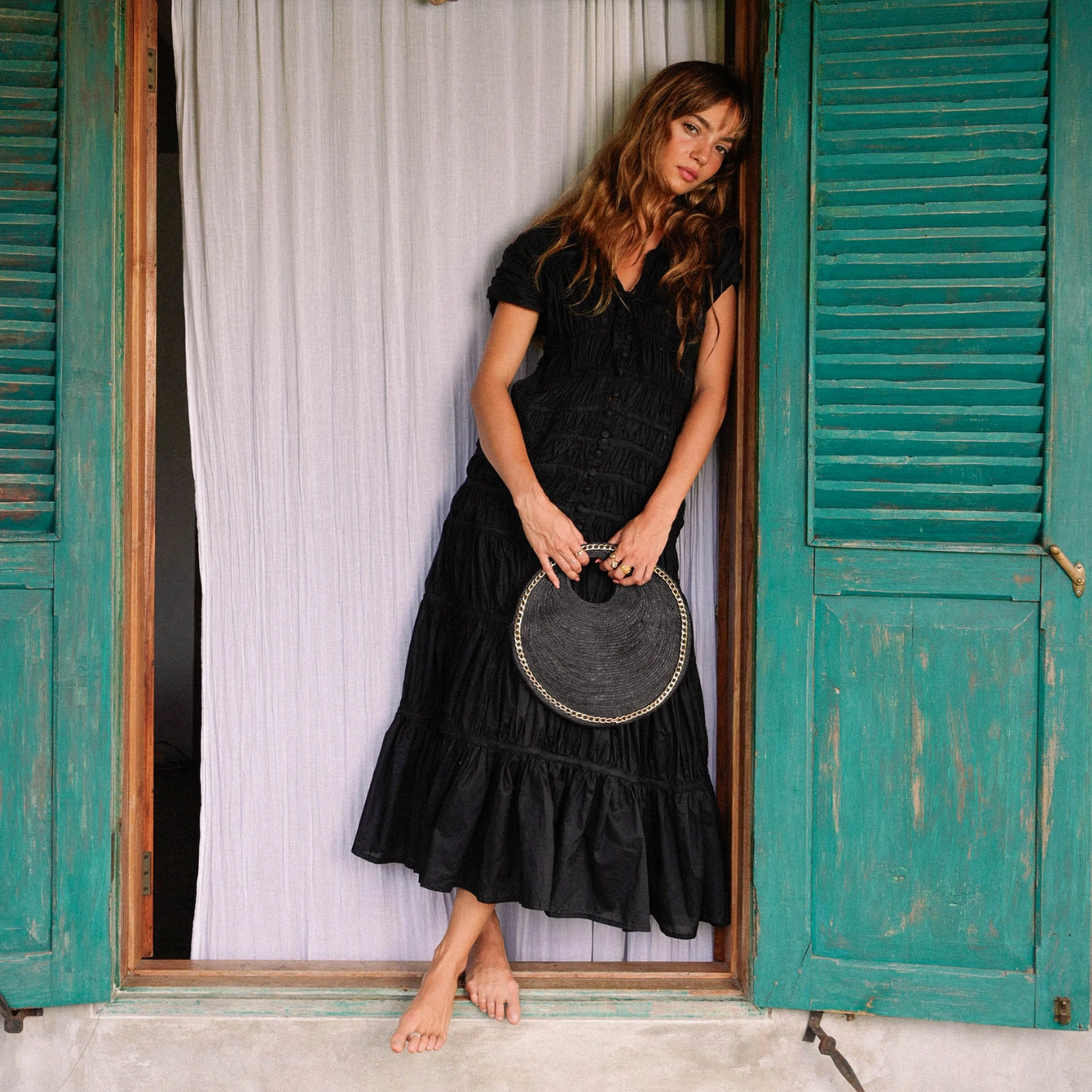 Solo Fig Mini Jute Bag with Gold Chain