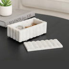 Decorative Box - White Marble Rectangular Ridged, 7 in.