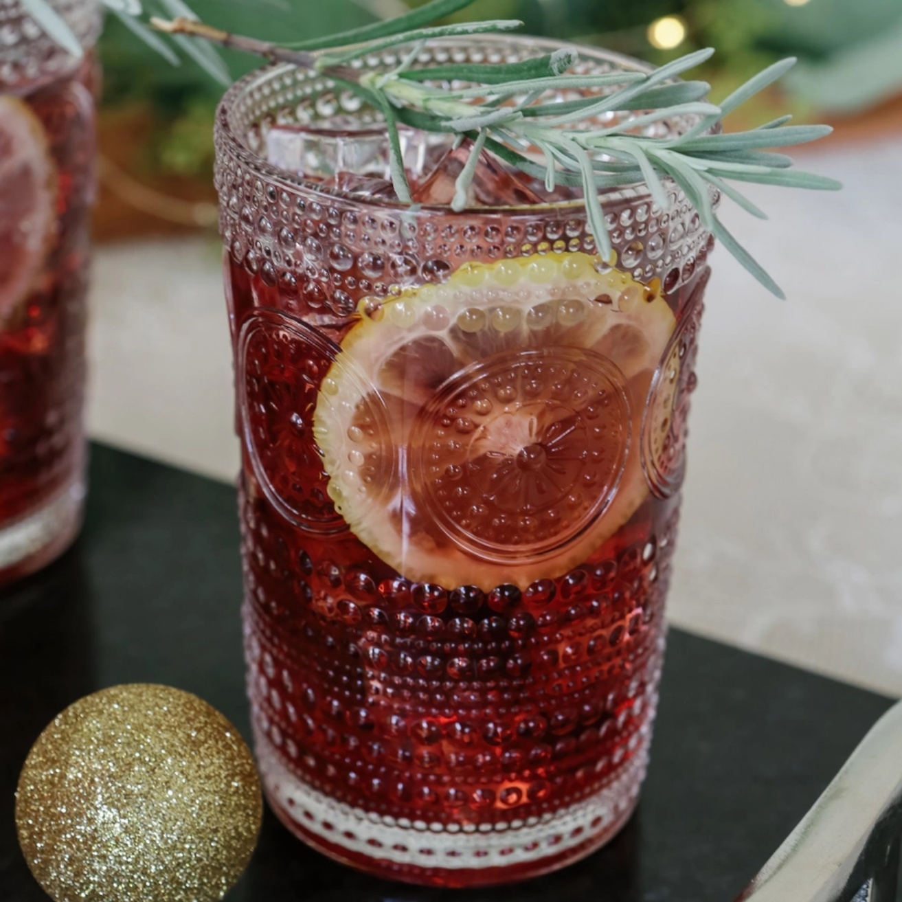 13 oz Beaded Floral Clear Drinking Glass (6)