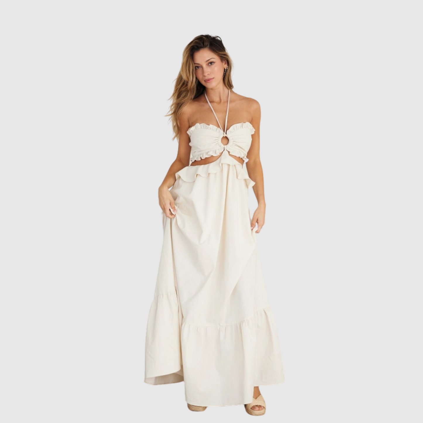 Cut-out Ruffled Maxi Dress