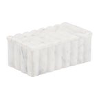 Decorative Box - White Marble Rectangular Ridged, 7 in.