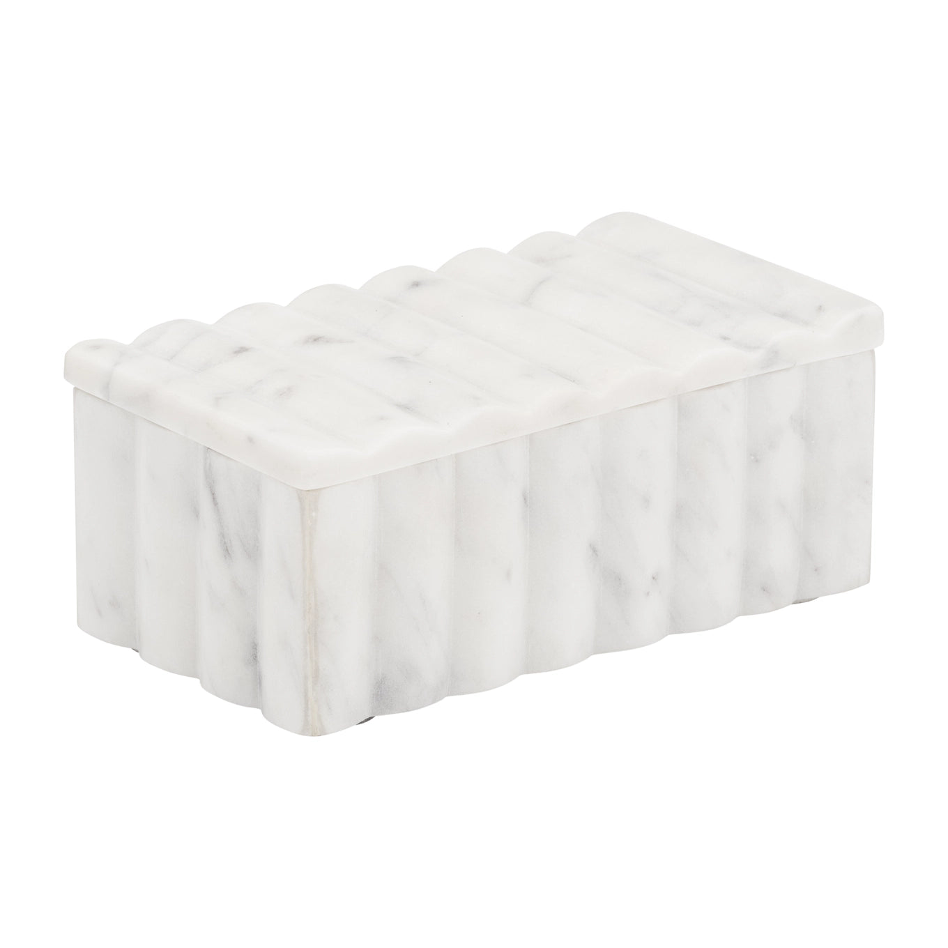 Decorative Box - White Marble Rectangular Ridged, 7 in.