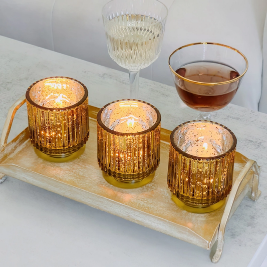 Ribbed Gold Candle Holder