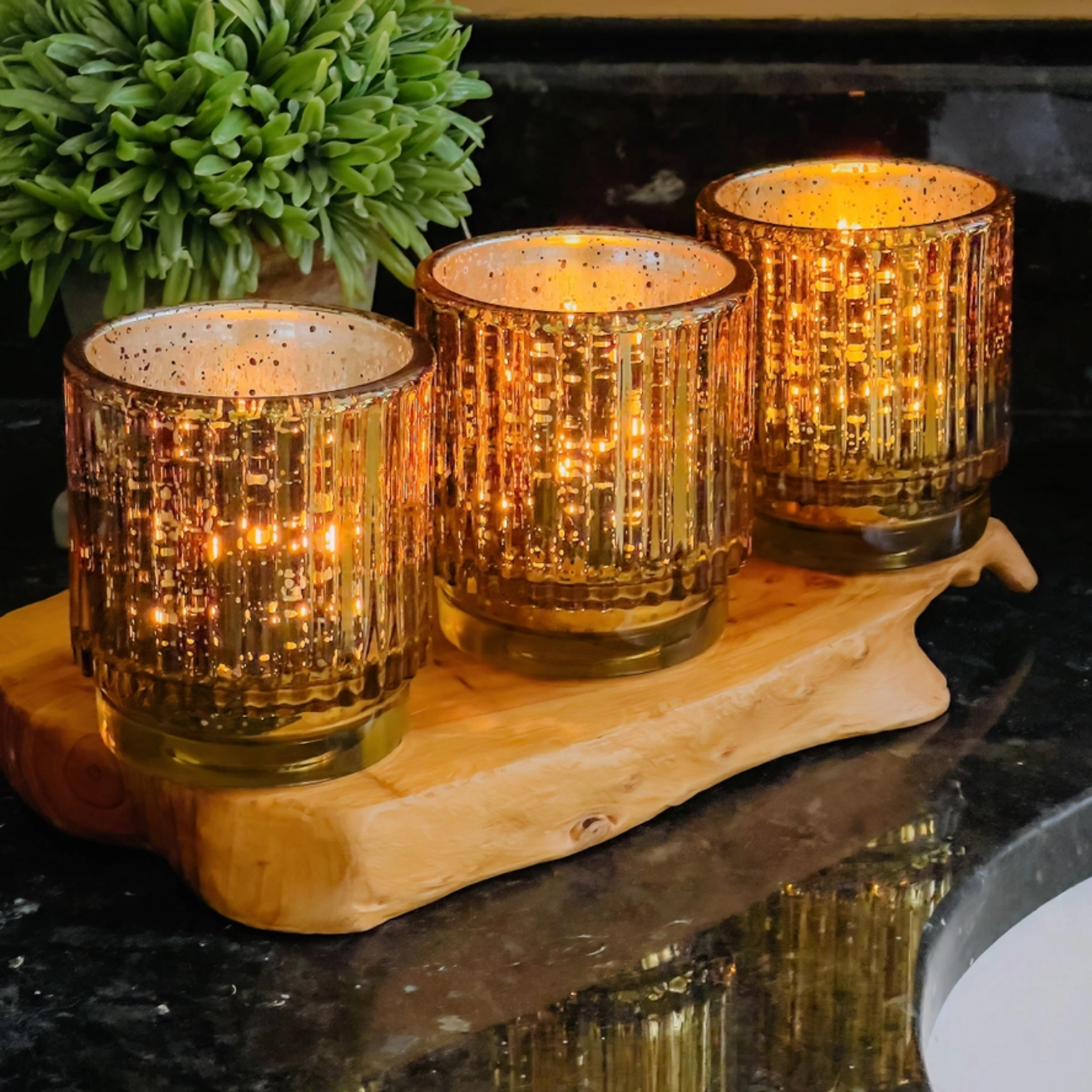 Ribbed Gold Candle Holder