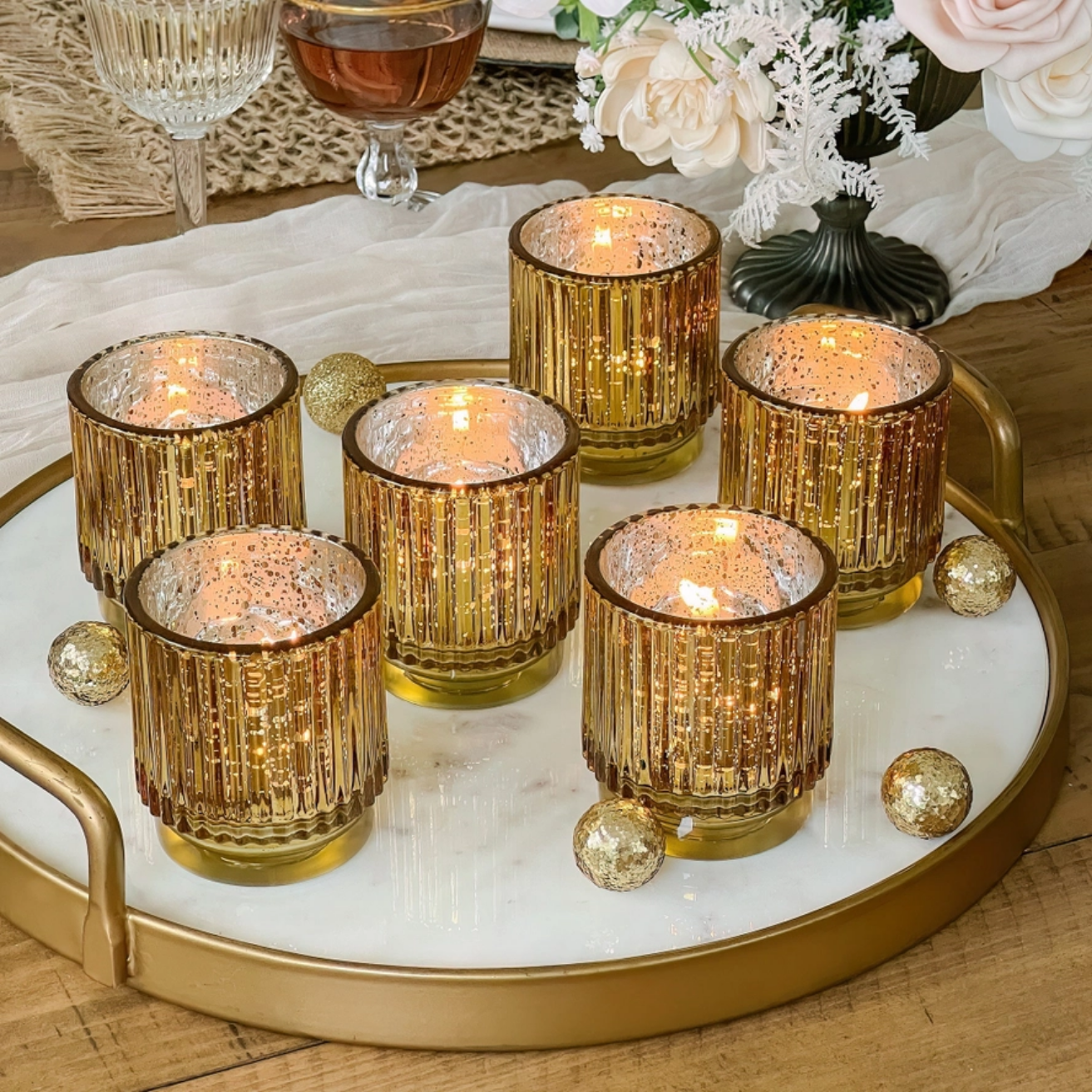 Ribbed Gold Candle Holder