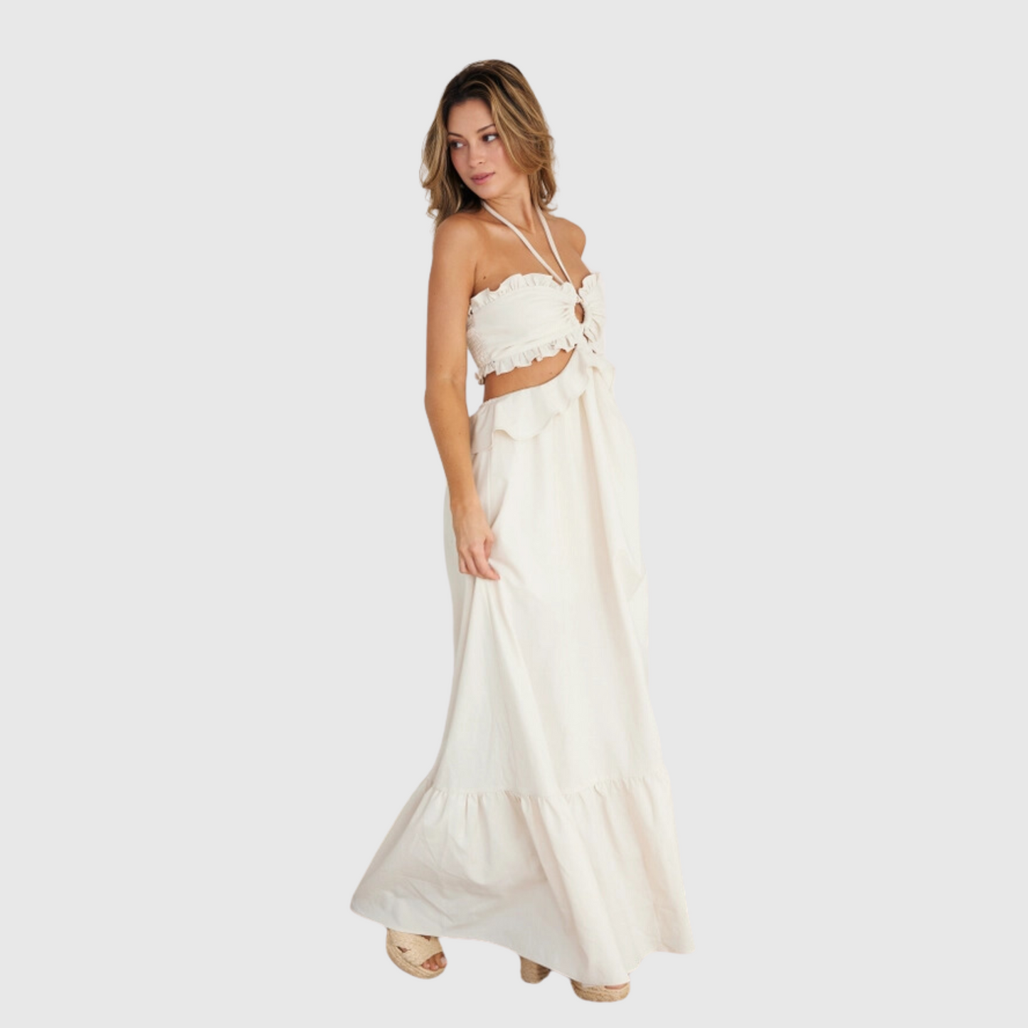 Cut-out Ruffled Maxi Dress