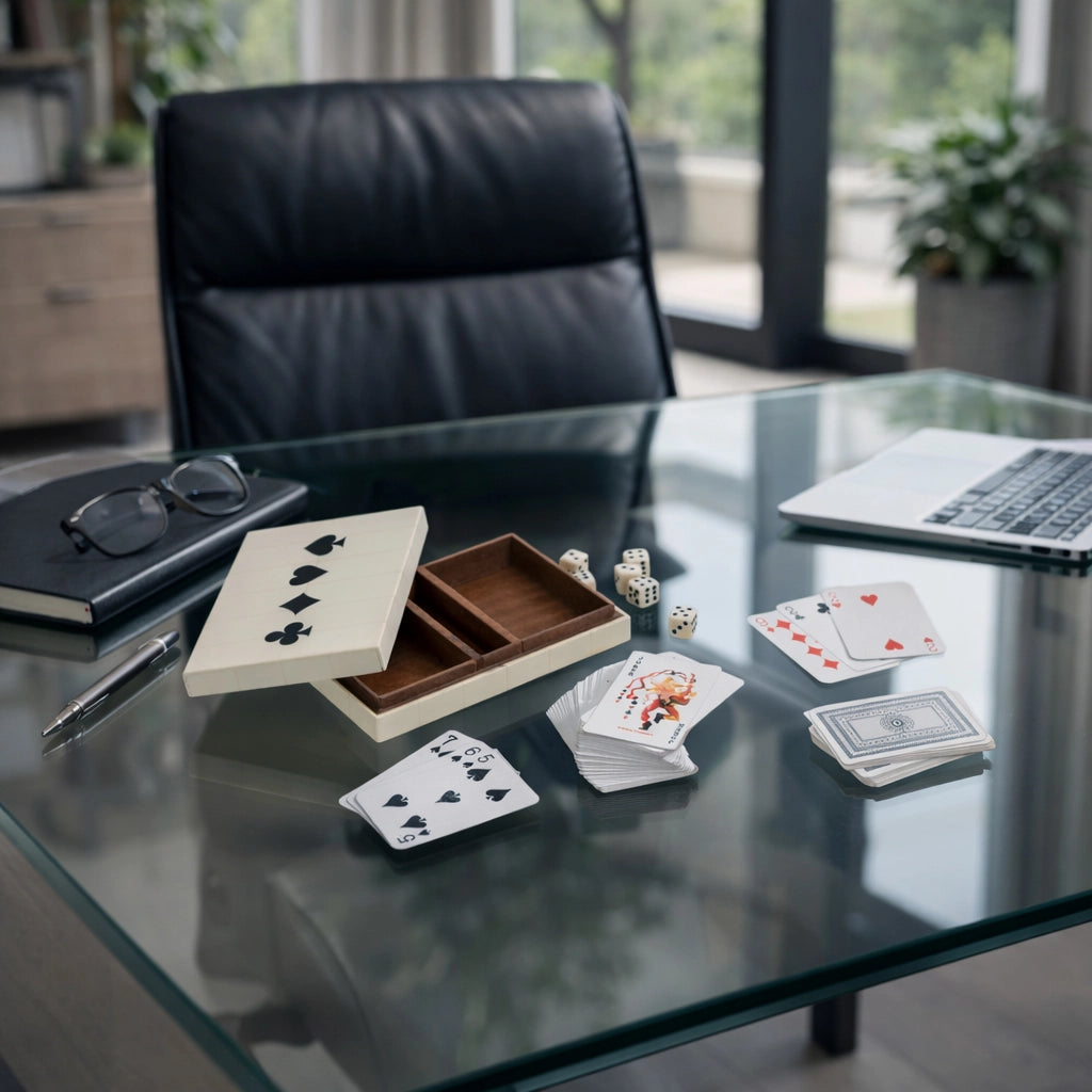 Table Game - White/Black Wood Casual Cards & Dice Box