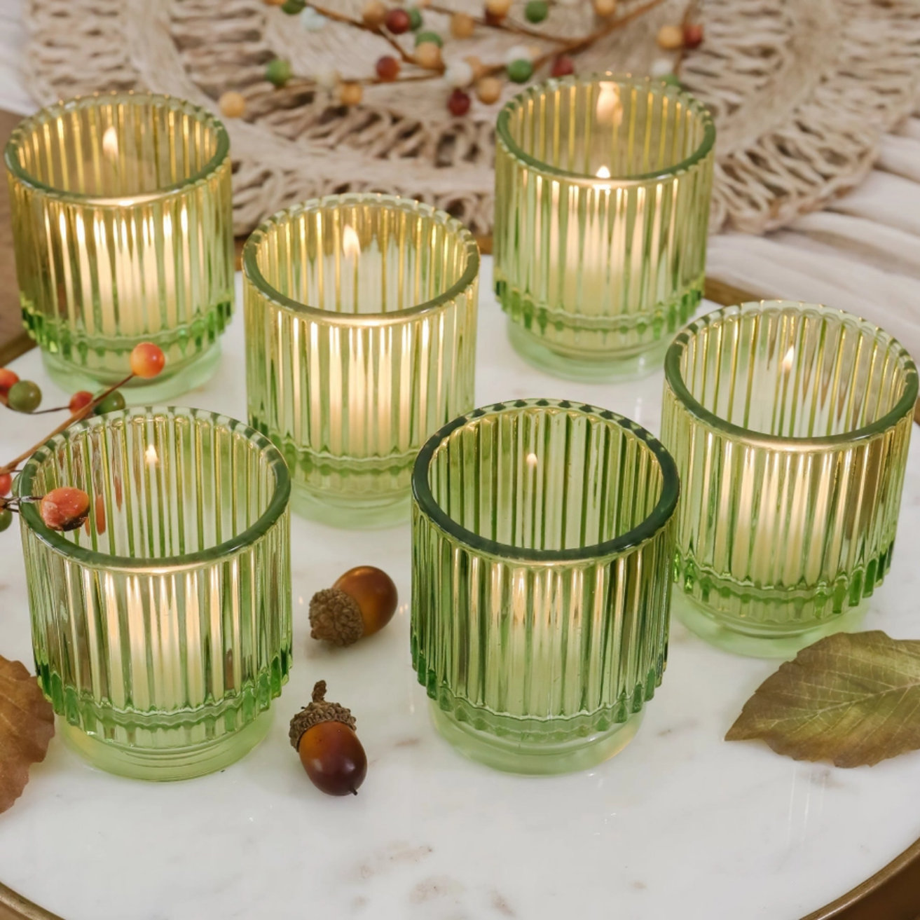 Ribbed Green Candle Holder