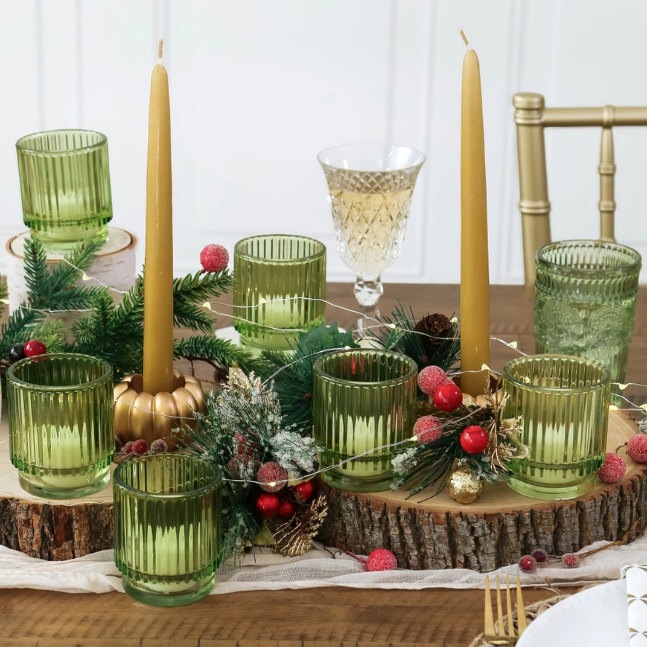 Ribbed Green Candle Holder