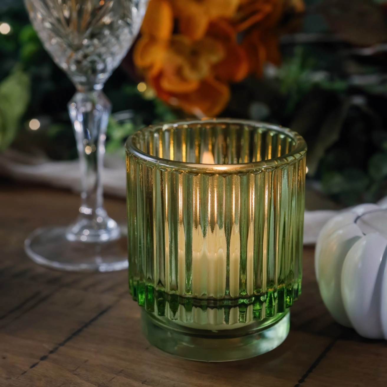 Ribbed Green Candle Holder