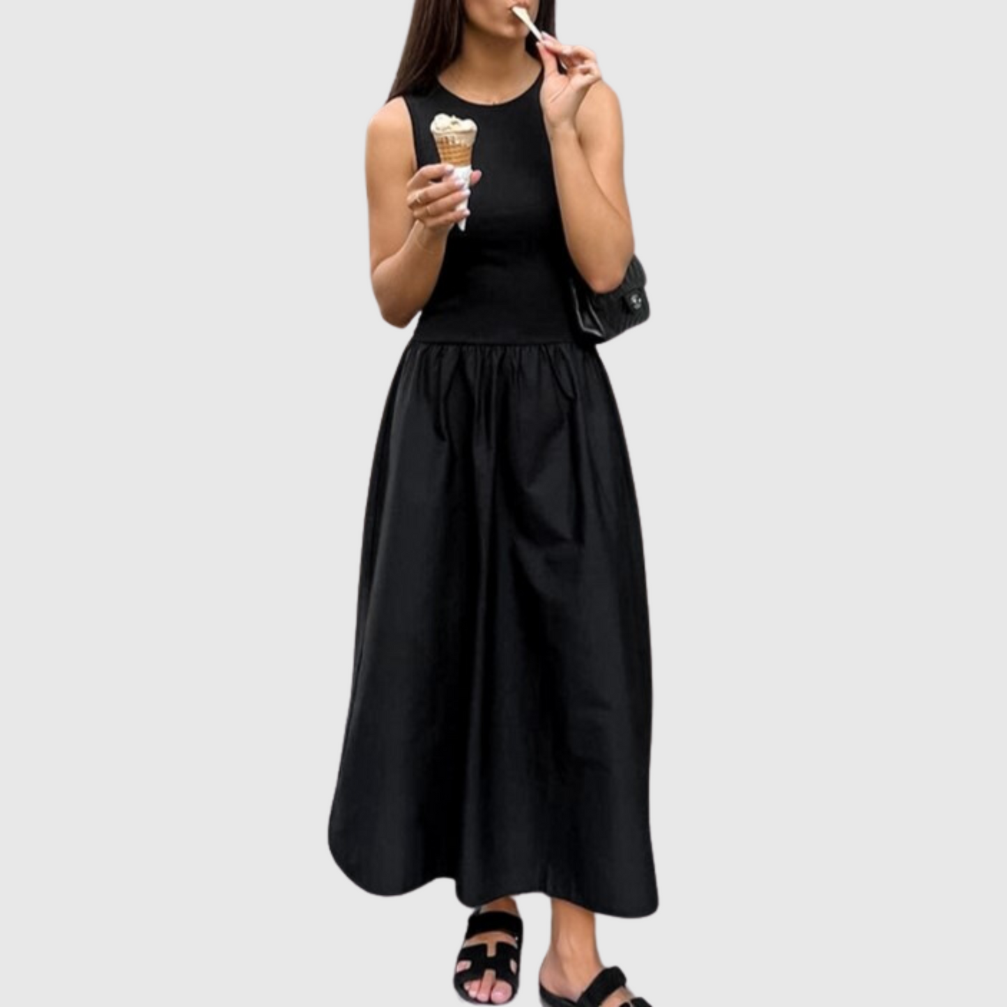 French Crewneck Sleeveless Dress