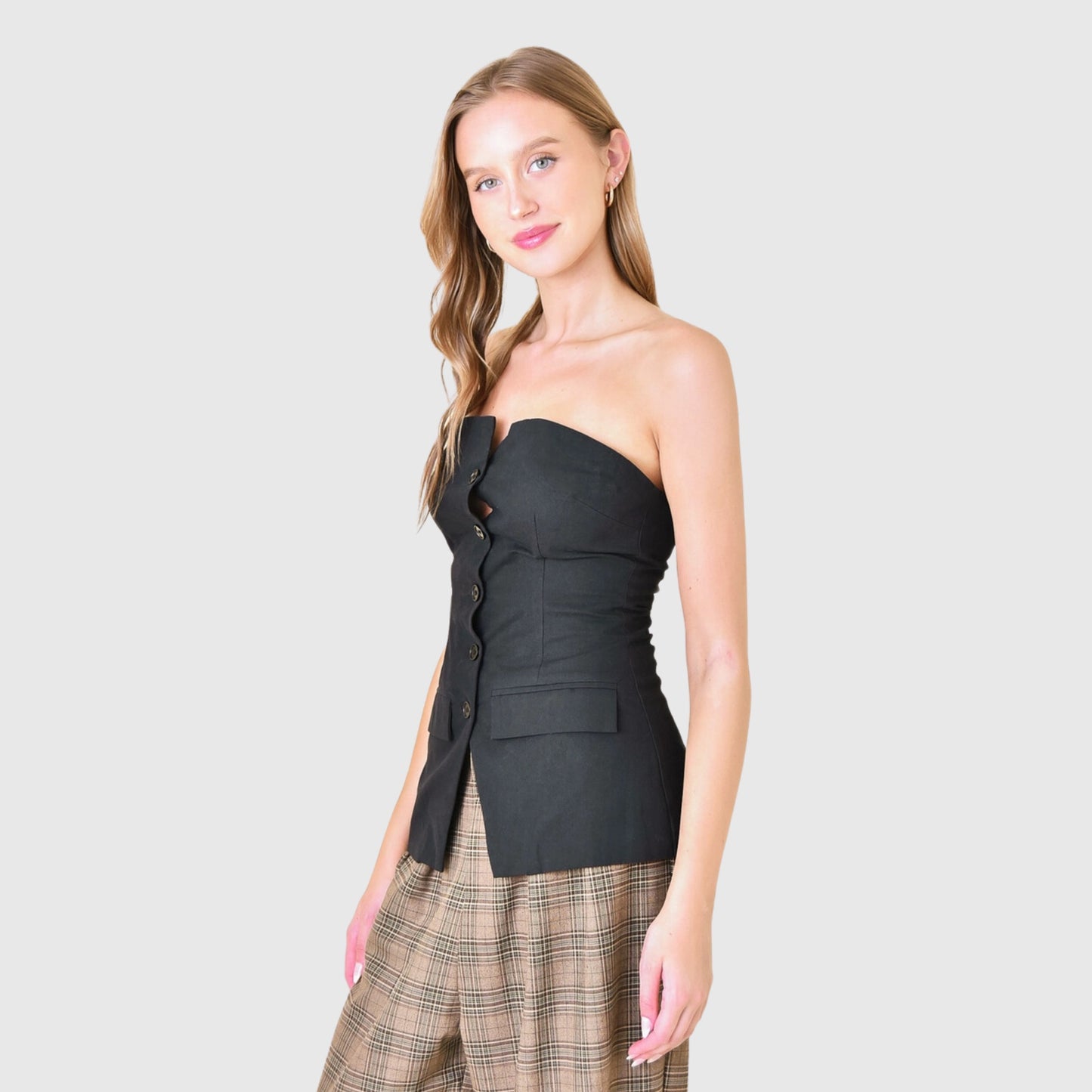 Pockets Strapless Button Corset