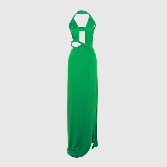 Plunging Neckline Halter Dress