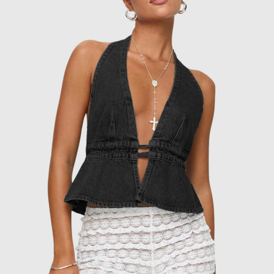 Halterneck Strappy Denim Vest