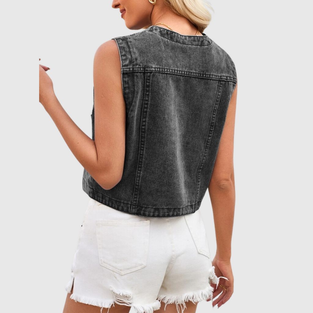 Vintage Washed V-Neck Denim Vest