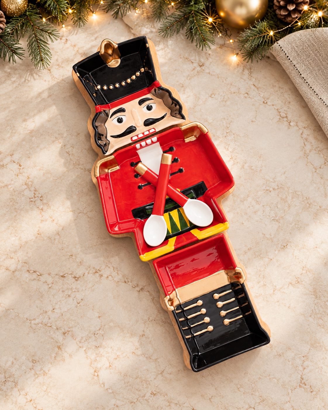 Nutcracker Ceramic Tray On Wood Board