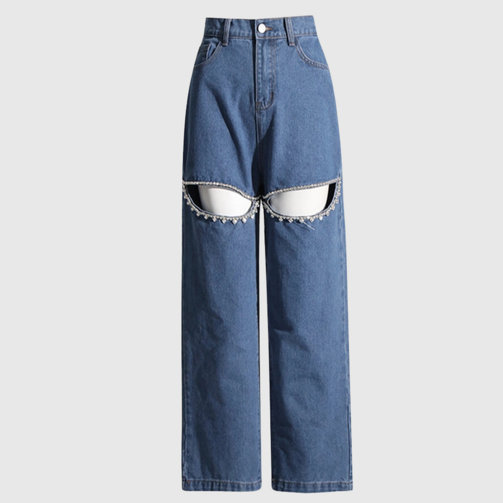 Mid-Rise Straight Hollow Studded Jean
