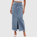 Slit Waist Midi Denim Skirt
