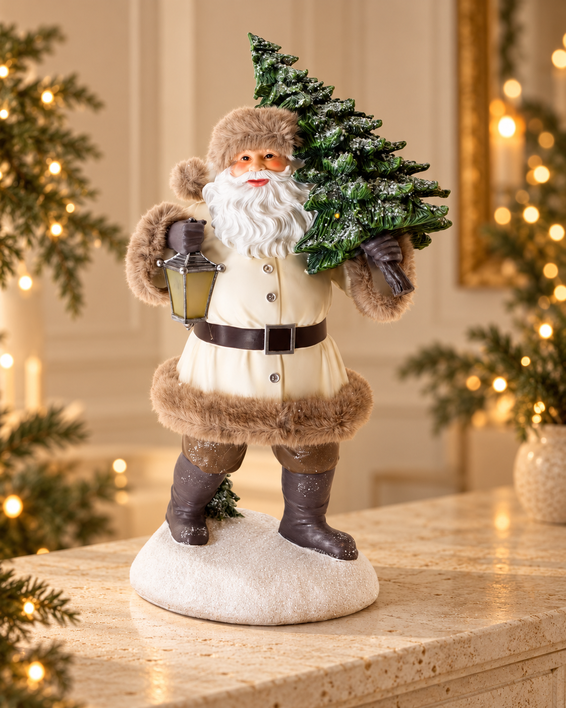Led Santa with Tree and Lantern