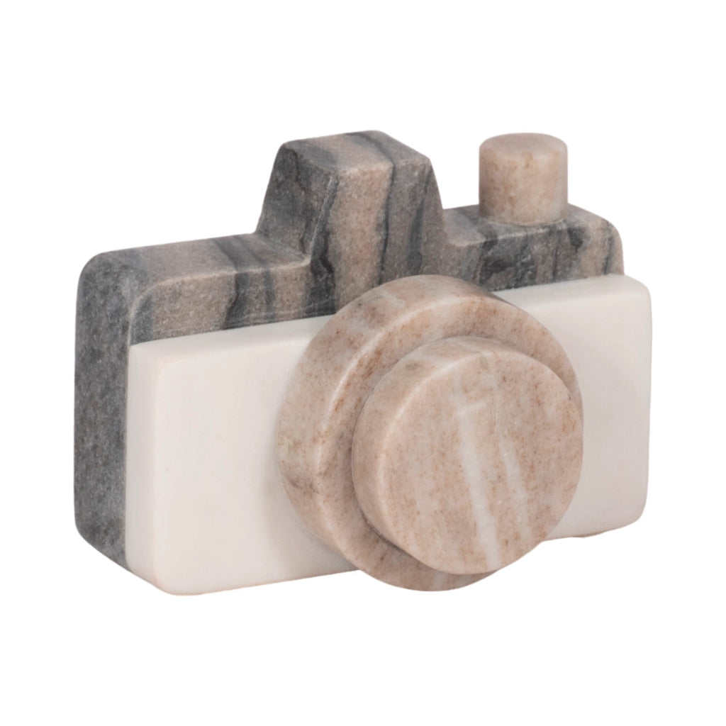 Decorative Figurine - Multicolor Marble Camera Shape, 5 in.