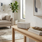Decorative Box - White Marble Rectangular Ridged, 7 in.