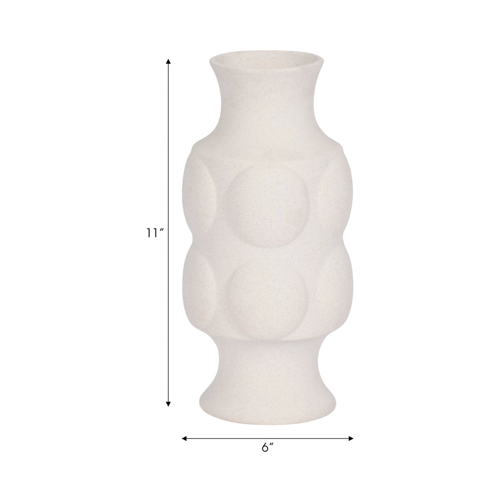 Decorative Vase - White Ceramic Dot Embossed Round, 11 in.