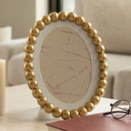 Photo Frame - Gold Glass Matted Round Beaded, 7x9 in.