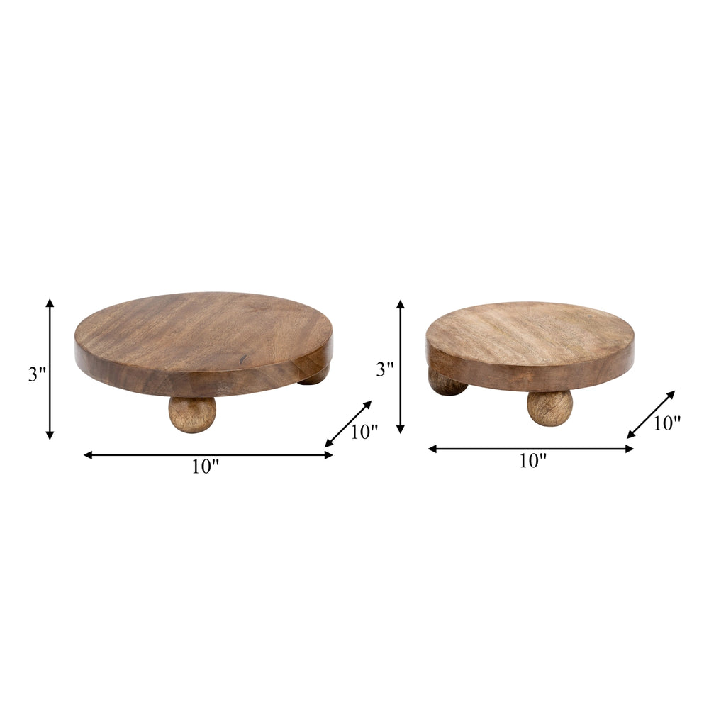 Brown Mango Wood Round Risers - Trays Set of 2