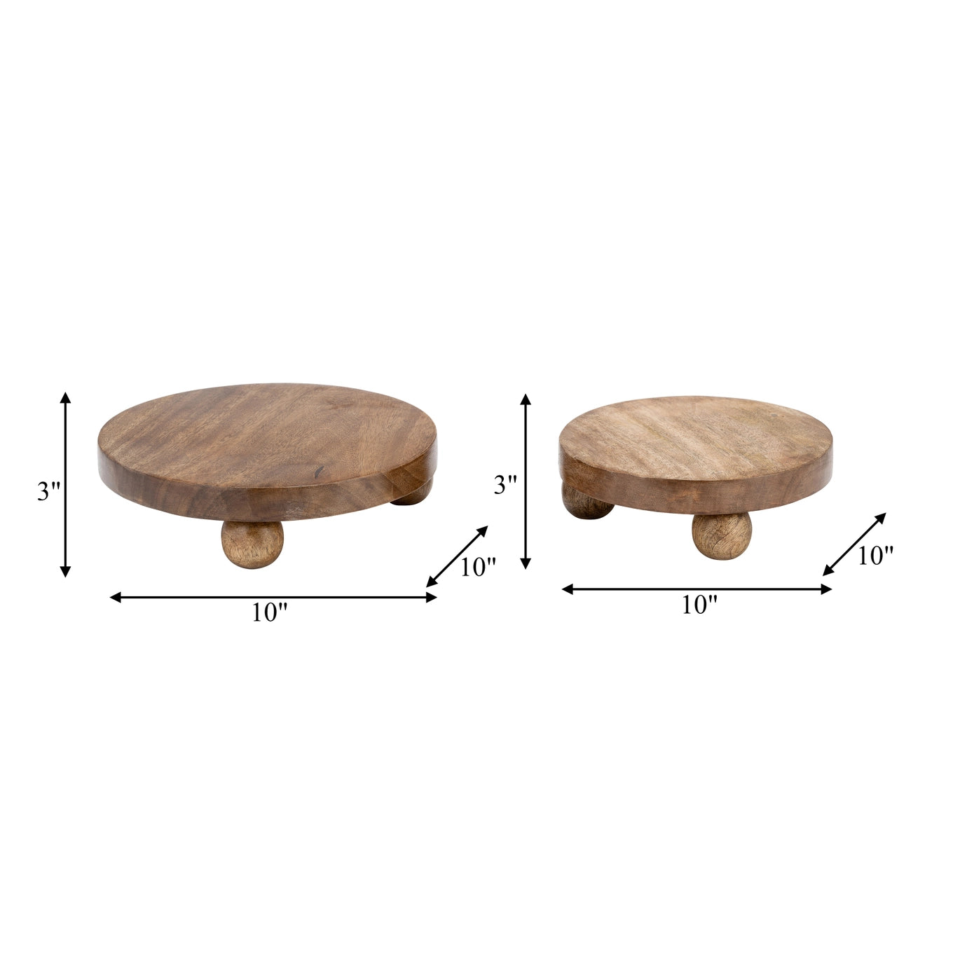 Brown Mango Wood Round Risers - Trays Set of 2
