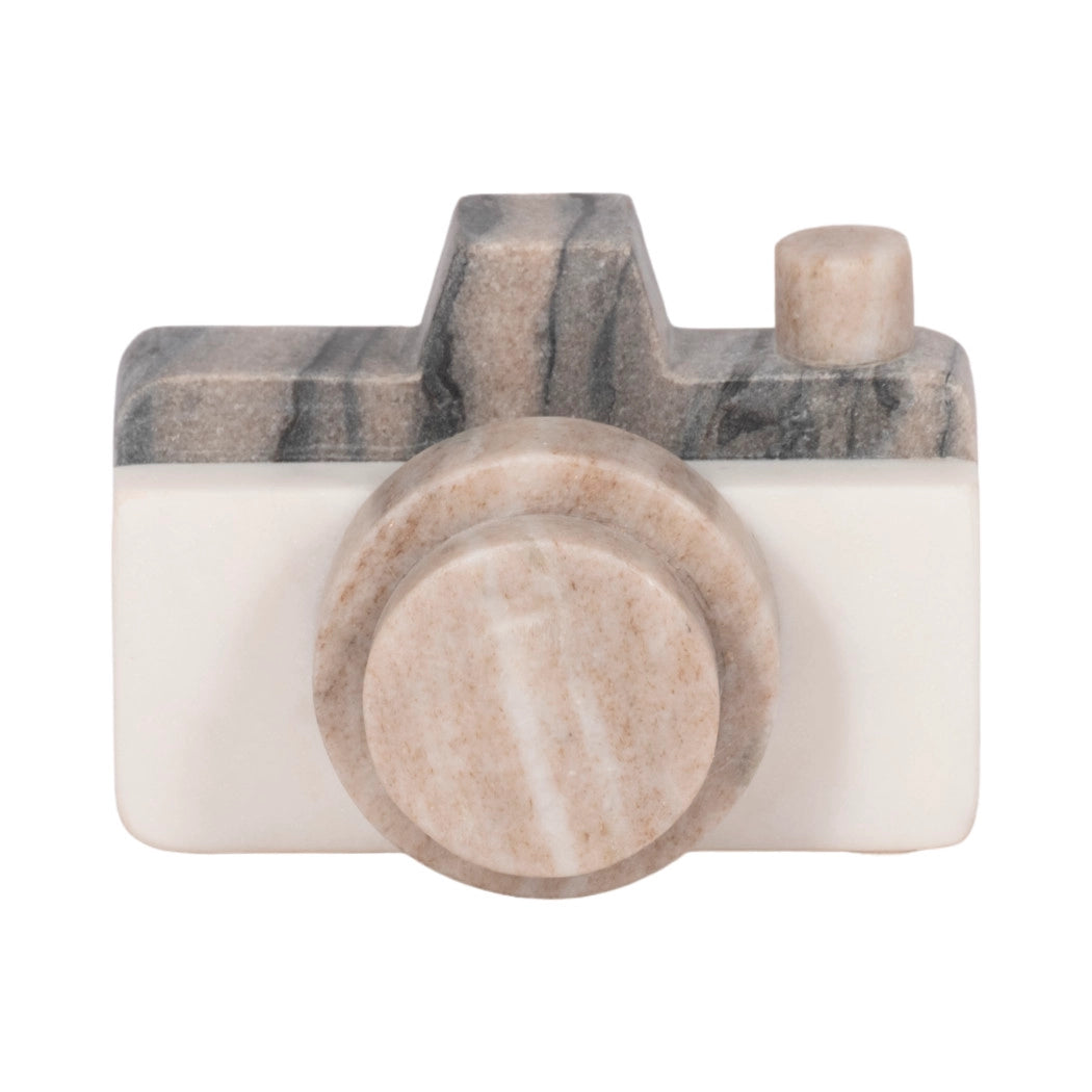 Decorative Figurine - Multicolor Marble Camera Shape, 5 in.