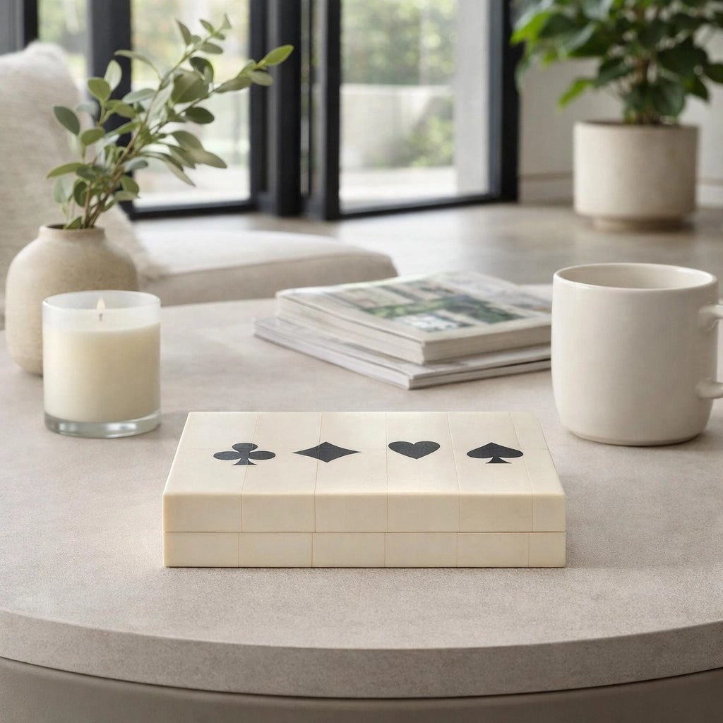 Table Game - White/Black Wood Casual Cards & Dice Box