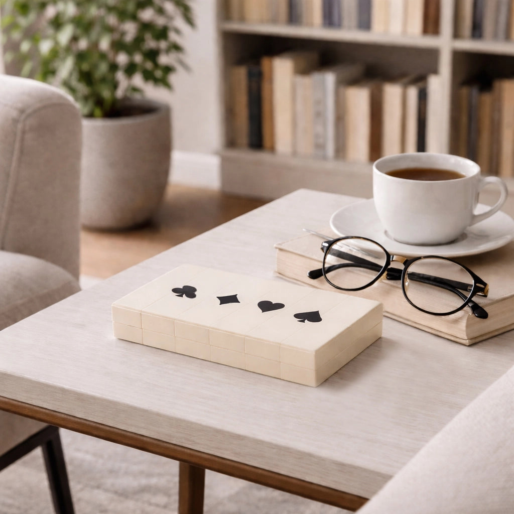 Table Game - White/Black Wood Casual Cards & Dice Box