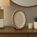 Photo Frame - Gold Glass Matted Round Beaded, 7x9 in.